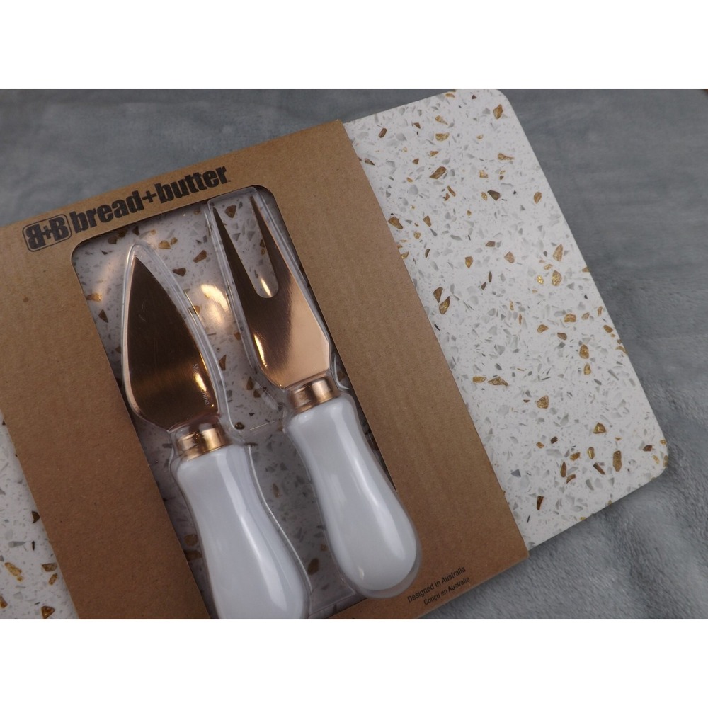 Bread & Butter Marble 3 PC‎ Cheese Set New White Gold Brown Silver Gray Bronze - Picture 8 of 11